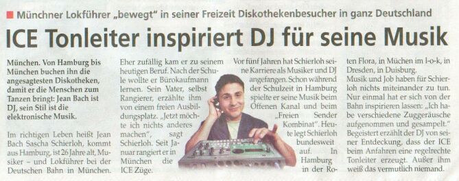 ICE Tonleiter inspiriert DJ fr seine Musik (aus: Takt - Die Nahverkehrszeitung der Deutschen Bahn AG)